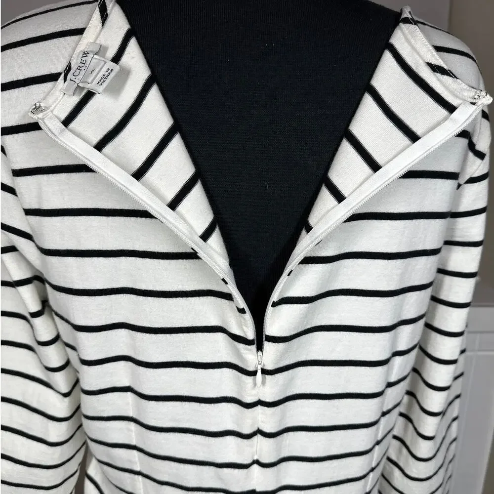 J. Crew Long Sleeve Maxi Dress Sz XL Cotton Stripes Nautical Modest Black White
